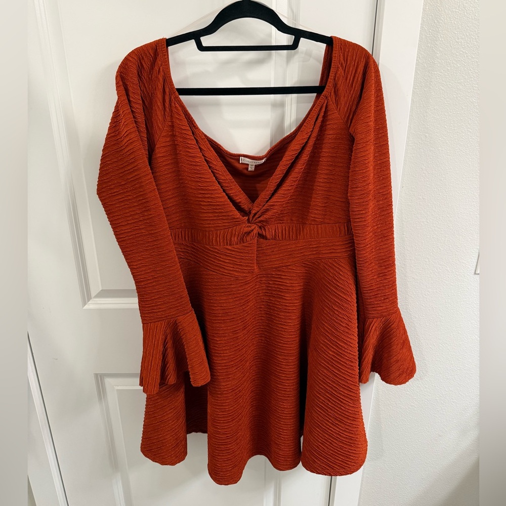 3X off the shoulder dress - burnt orange